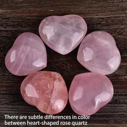 JIC Gem Heart Shaped Rose Quartz Crystal Healing Stone Large Pocket Palm Worry Stone with Display Stand Chakra Reiki Balancing 2.7"-2.9"