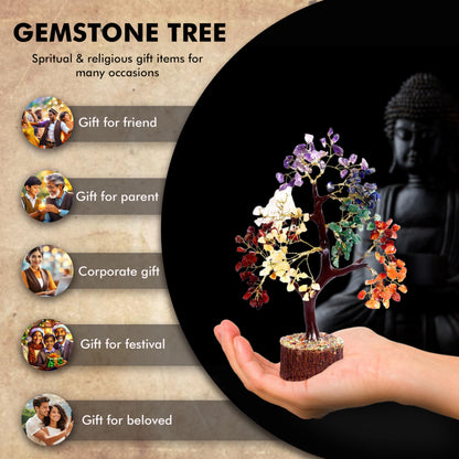 Wonder Care WC 7 Chakra Tree for Positive Energy Home Decorations and Healing Crystal Tree with M-Seal & Golden Wire | Money Tree | Crystal Decor | Multi Crystal | Feng Shui Decor (150 Beads)