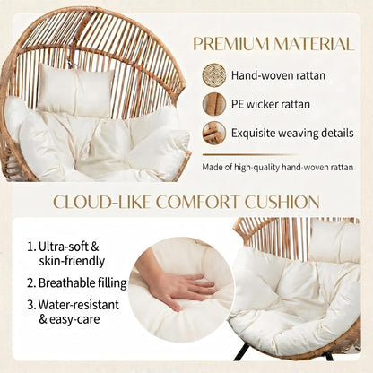 Oversized Outdoor Wicker Egg Chair Set of 2, Patio Lounge Chair Basket Seat with Thick Cushion, All Weather Indoor Outdoor Porch Rockers for Balcony, Living Room, Lawn Garden