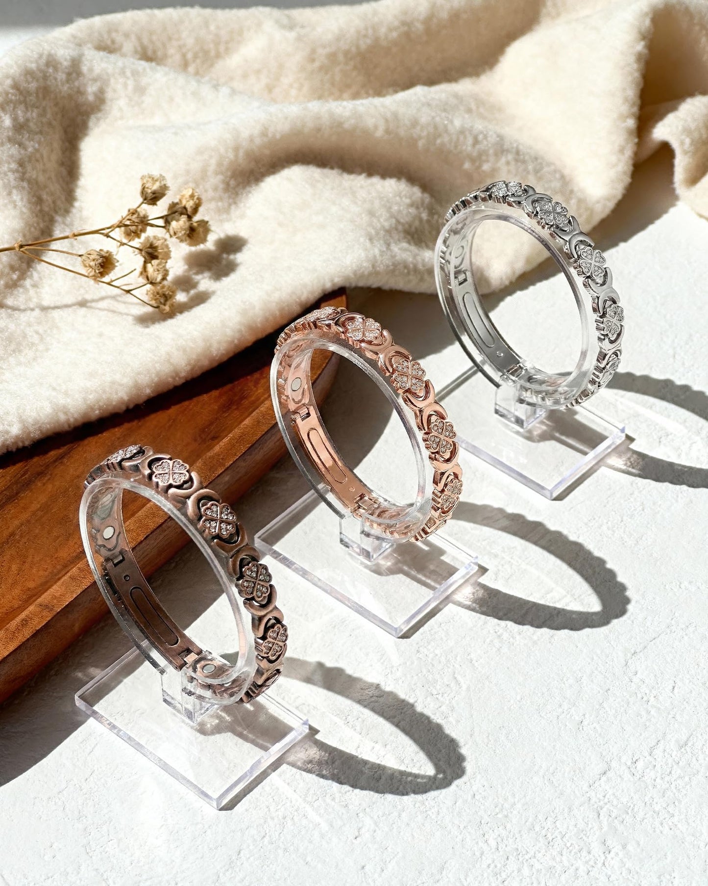 Jecanori Copper Magnetic Bracelet for Women with 3500 Gauss Magnets,Flower Copper Bracelet,Premium Fold-Over Clasp