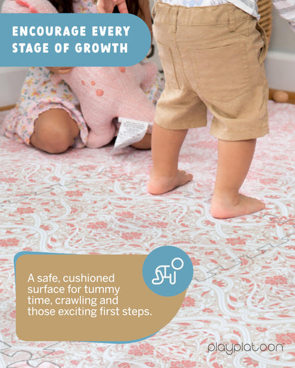 Play Platoon Non-Toxic Large Baby Play Mat for Floor, 16 Tile 96 x 96 inch - Extra-Thick Interlocking Foam Floor Tiles 24 x 24 in Puzzle Mat Pieces with Border, Playmat for Toddlers & Children - Petal