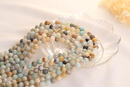 QINJIEJIE 100pcs Mixedcolor Amazonite Natural Stone Beads 8mm Round Genuine Real Stone Loose Gemstone Stone Beads for DIY Bracelet Necklace Earrings Jewelry Making Crystal Beads 2 Strand 32"