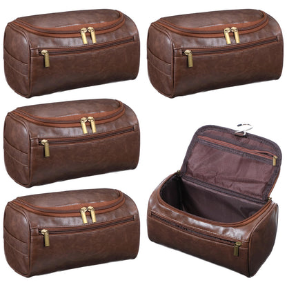 kenaeooe 4 Pcs Leather Toiletry Bag for Men Groomsmen Gifts Set with Hook Large Waterproof Travel Shaving Kit Vintage Cosmetic Bag for Father Boyfriend Anniversary