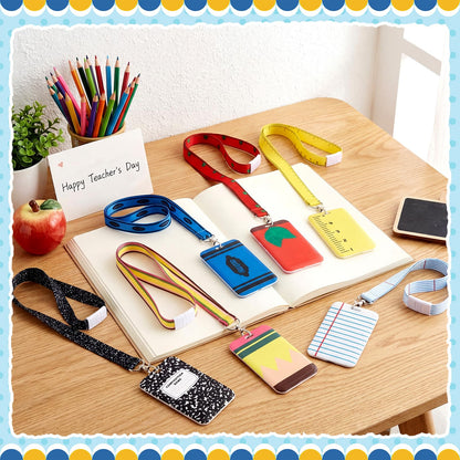Colarr 6 Packs Teacher Appreciation Gifts Teacher ID Badge Holder with Lanyard Composition Notebook Pencil Crayon Apple ID Badge Holder for Graduation Gifts School Supplies