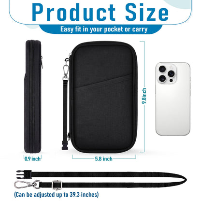 Magimack Family Passport Holder for Travel, RFID Blocking Travel Document Organizer with Flexible Carrying Style, Portable Passport Wallet and Essentials for Travel (Black)
