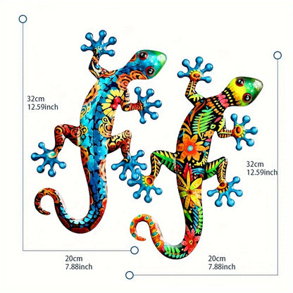 Ratuor Metal Gecko Wall Art Outdoor Fence Decor Lizards Wall Decoration 2 Pack Suitable for Hanging in Yard Livingroom Wall
