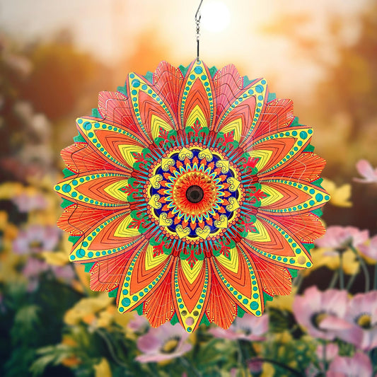 DLNNBKB Wind Spinner Colorful Sunflower 12 inch 3D Stainless Steel Laser Cut Metal Double Sided Printing-Hanging Indoor/Outdoor Decorations Yard Gardening Decor,Metal Kinetic Art Ornament Gifts