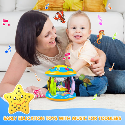 Baby Toys 6 to 12 Months, 4 in 1 Musical Rotating Projector, Tummy Time Light Up Infant Toys For 6-9 12-18 Months, Learning Toy Birthday Gifts for Baby Toddlers 1 2 3 Years old Boys & Girls