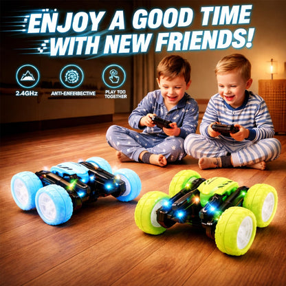 Titrot Remote Control Car for Kids, 360° Rotating Stunt Car, Double-Sided Driving, 2.4GHz RC Car, Rechargeable All-Terrain Toy, LED Glowing Wheels with Projection, for Boys & Girls Ages 4-8