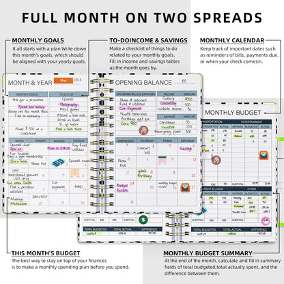 Ospelelf Budget Planner - Budget Book with Bill Organizer and Expense Tracker, 12 Month undated Budget Planner/Account Book to Take Control of Your Money, Start Anytime(Polka dots)