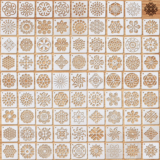 80 Pieces Mandala Stencils for Painting 3 x 3 Inch Mandala Painting Craft Stencils Reusable Templates for Wood Rocks Furniture Wall Floor DIY Art Projects Fabric Tile