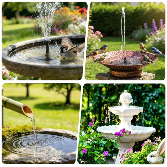 NFESOLAR 4W Solar Fountain Pump for Bird Bath, Solar Powered Water Fountain with Filter Box, Ceramic Ball Filtration, 5 Nozzles, 3.94FT PVC Tubing for Birdbath, Garden, Small Pond & DIY Water Features