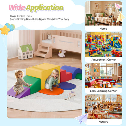 MU ‌Soft Climbing Toys for Toddlers, 7-Piece Baby Soft Foam Climbing Blocks, PU Leather Gym Climb and Crawl Activity Play Set, Indoor Climbing Toys for Kids and Children, Classic