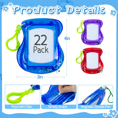22 Pack Mini Magnetic Drawing Board(6 Colors), Kids Party Favors Backpack Keychain Doodle Drawing Boards, Erasable Sketch and Board Writing Pad for Boys Girls Classroom Supplies Goodie Bag Fillers