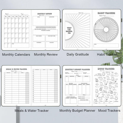SIMSIMY Premade Dotted Journal Notebook with Bullet Templates, Pre-made Dot Grid Journaling with Undated Weekly & Monthly Planner, Various Trackers, Lasts 1 Year, A5
