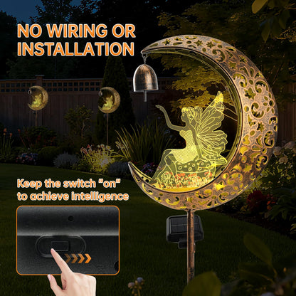 Solar Fairy Moon Figurine Light, Waterproof Garden Stakes Decor Outdoor Yard Decorations for Lawn, Patio,Yard, Pathway,Housewarming Ornament Gifts Ideas for Gardening Mom Grandma