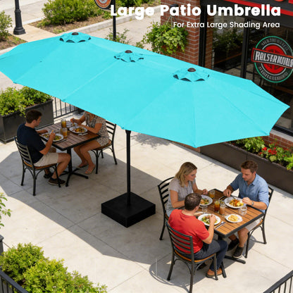 Ayge 15FT Patio Umbrella with Base,Large Outdoor Double-Sided Rectangle Umbrella with Crank Handle, Market Umbrella for Poolside Garden Deck Backyard Beach Pools,Light Blue