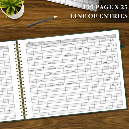 AKONEGE Accounting Ledger Book for Personal & Small Business Bookkeeping, Horizontal Income and Expense Tracker Notebook with Calendar, Hardcover Columnar Log Journal 10.78" x 8", Dark Green