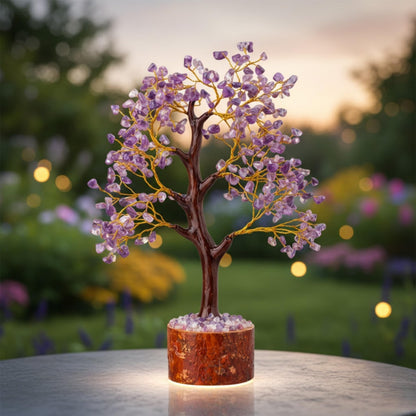 Amethyst Decorative Tree with Stone Chips, Handcrafted Wire Tree for Home Décor, Desk Display, Office Accent and Gifting
