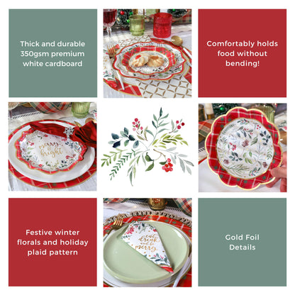 Kate Aspen 62pc Christmas Tableware Set Holiday Dinner Party Kit - 16pcs 7 inch & 9 inch Heavy Duty Disposable Party Plates, 30pcs 6.5 inch Durable Paper Napkins