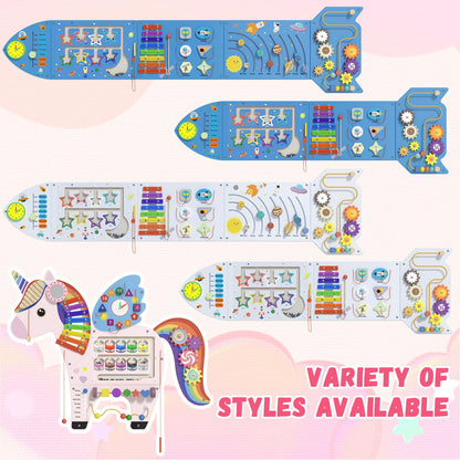 Spacocld Unicorn Activity Wall Busy Board Panels - Sensory Wall Panel for Kids, Montessori Toddler Wall Activity Board, Wall Toys for Toddlers 3, Activity Cube, Perfect for Toddler Playroom, Pink