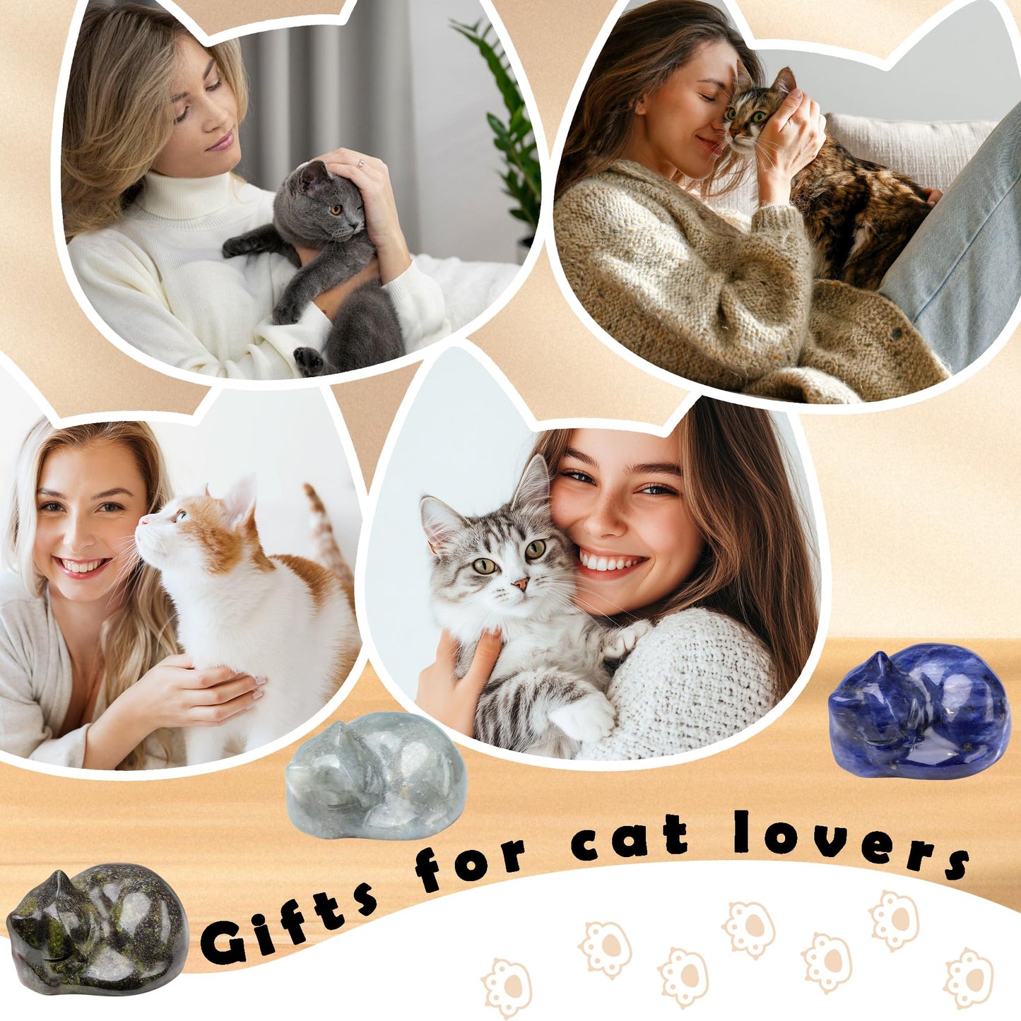 QINJIEJIE Clear Quartz Crystal Cat Statue Stone Healing Crystal Figurine Decor White Cat Gift Polished Gemstones Home Office Desk Decor Cats Gifts for Cat Lover Stocking Stuffers 1.6"