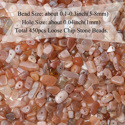 Natural Chip Stone Beads 450pcs Sunstone Chips 5-8mm Genuine Real Irregular Healing Crystal Rocks Hole Drilled DIY Loose Gemstone Beads for Jewelry Making Bracelet Earrings Necklace Crafting