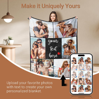Custom Blanket with Picture Personalized Blankets Customized Photo Blanket Customizable Photo Collage Throw Blanket Gifts for Girlfriend Boyfriend Women Men Anniversary Birthday Valentine's Day