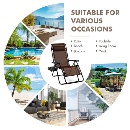 Giantex Zero Gravity Reclining Chair, Outdoor Patio Recliner with Cup Holder & Removable Pillow, Adjustable Backrest, Indoor Lounge Chair for Backyard, Garden, Poolside (Brown)