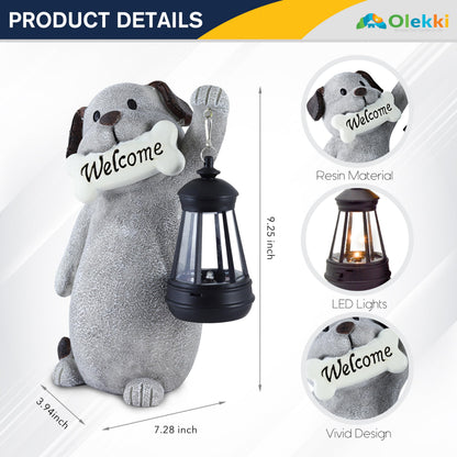 Olekki Solar Dog Garden Statue with Lantern Light – 9.2in Outdoor Dog Figurine for Yard Patio Garden Decor, Cute Memorial Gift for Women Mom
