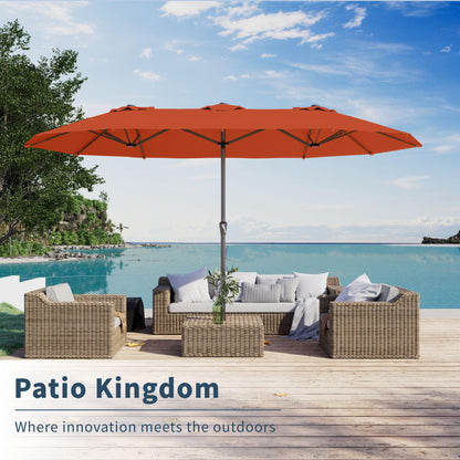 PatioKingdom 15FT Large Patio Umbrella with Base, Double Sided Rectangular Outdoor Umbrella with Sturdy Fiberglass Ribs, Market Umbrella for Pool,Garden,Backyard,Deck (Orange, 15FT)