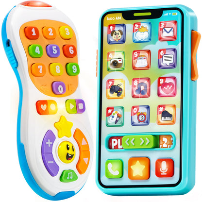JOYIN Upgraded Toy Phone and Remote Control Set, 90+ Music and Learning Phrases, Baby Toys 6-12 Months, Toddler Birthday Gifts for 1 2 3+ Year Old Girs Boy