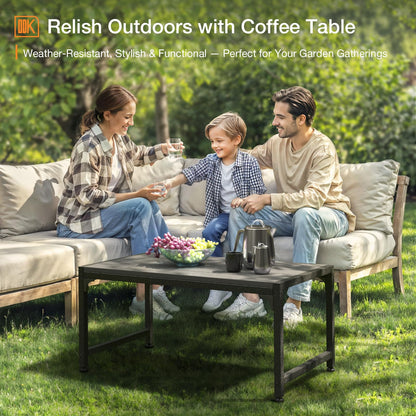 ODK Outdoor Coffee Table, Rectangle Weather-Resistant Patio Coffee Table for Garden, Balcony, Hot Tub, Poolside, Heavy-Duty Metal Frame, Grey