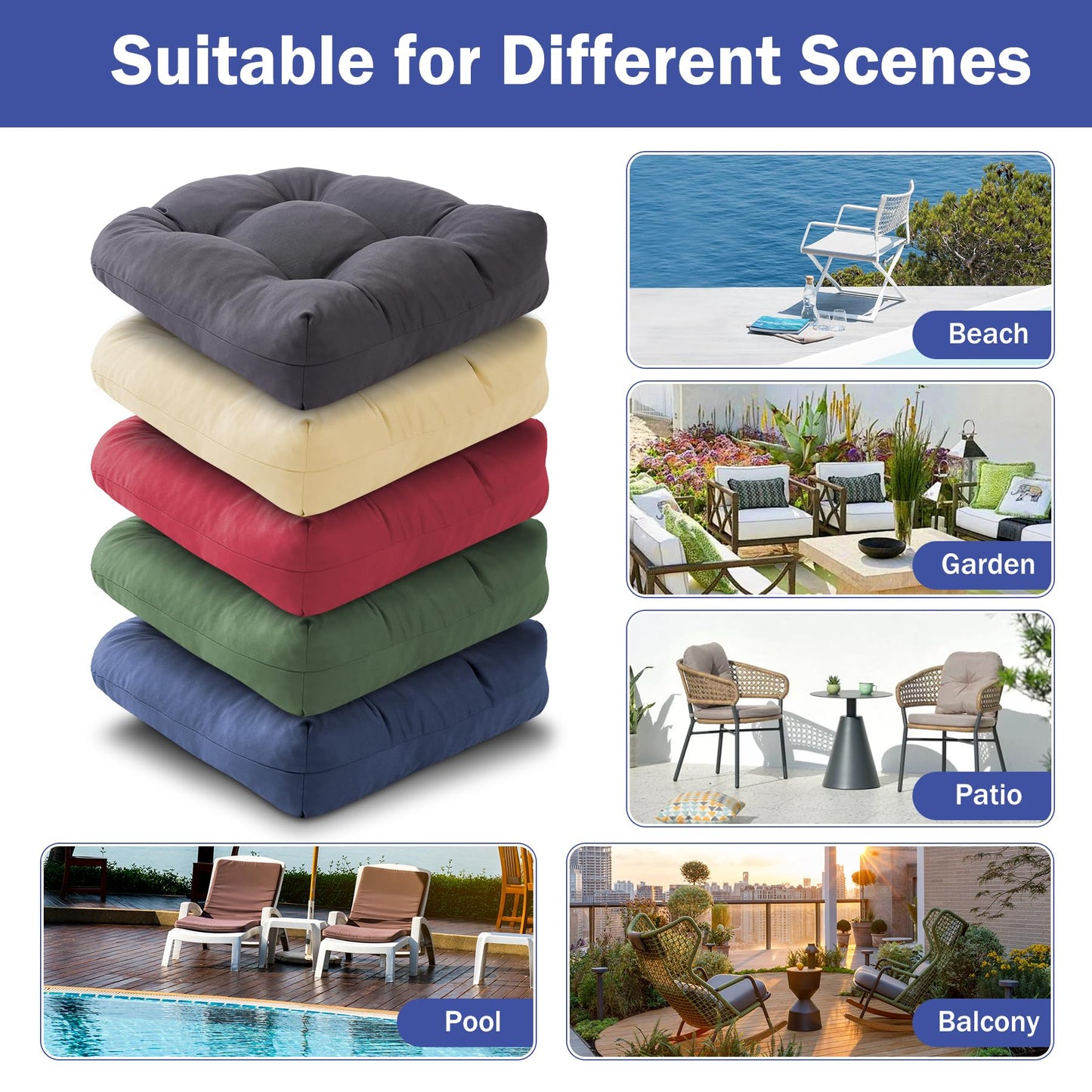 IPYNBAP Outdoor Chair Cushions Set of 2, Patio Chair Cushions with Ties,19x19+5” Tufted Outdoor Seat Cushions, Waterproof Patio Furniture Cushions, Outdoor Dining Chair Pads, Dark Grey