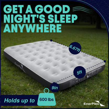 EnerPlex Camping Air Mattress with Built in Pump - Queen Blow Up Mattress for Travel & Guests - Portable Bed for Adults and Kids - Grey