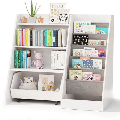 COZPAW Kids Bookshelf and Toy Storage, 4 Tier Toddler Bookshelf with Movable Drawer (White)