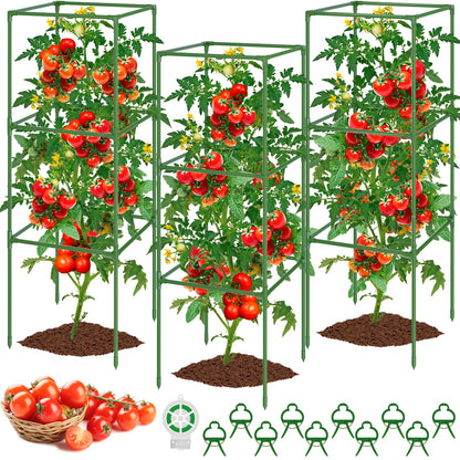 WLLEYAY 3 Pack Tomato Cages, Square Tomato Plant Stakes Support Cages Trellis, 50 * 17 * 17in Heavy Duty Steel Plant Tower Stakes Cucumber Trellis for Garden Climbing Vegetables Flowers Fruits, Bold