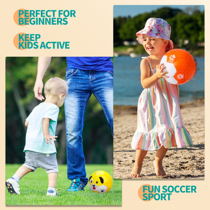 Toddler Soccer Ball Size 2 - Small Soft Kids Ball 2 Pack for Ages 1-5 Cartoon Sports Toy Boys Girls - Great Soccer & Birthday Gift for Babies, Toddlers & Kids Indoor Outdoor Games