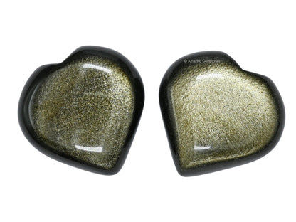Amazing Gemstone Golden Sheen Obsidian Crystal Heart Palm Stone - Pocket Massage Worry Stone for Natural Body Chakra Balancing, Reiki Healing and Crystal Grid