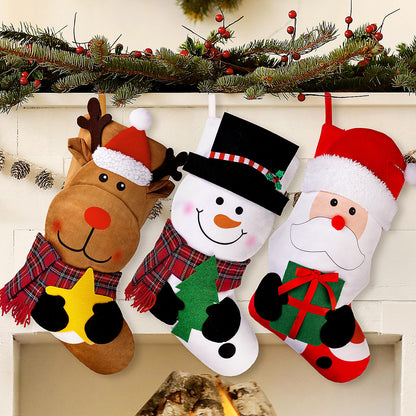 EverMerry 3 PCS 18" Christmas Stocking, Large Xmas Christmas Stockings Santa, Snowman, Reindeer Character for Holiday Party Fireplace Home Decorations