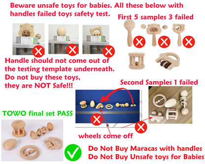 TOWO Wooden Rattles Maracas Baby Toys 6 Months-Organic Eco Toys for Infant Grasping Teething Natural Tether Musical Instrument Shaker Sensory Brain Development Newborn Birth Gift for Boys Girls