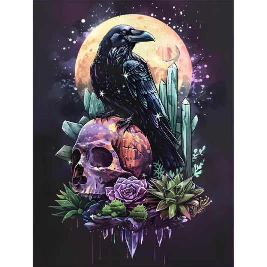Diliart Crow Diamond Painting Kit for Adults - Colored Diamond Art Kit for Adults Beginners - Skull Art Painting Kits - DIY 5D Diamond Art Kit - Gem Art Kit as Home Wall Decoration Gift 12x16 Inch