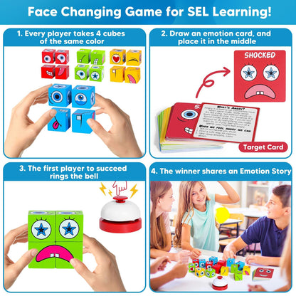 Garybank Feelings Cube Game for Kids Social Emotional Learning, W/56 Emotion Cards, Autism Speech Therapy Materials & Activities, School Counselor Office Must Haves, Feeling Toy for Kids