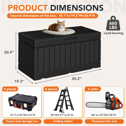 Acurax 78 Gallon Deck Box Outdoor Indoor Waterproof Storage Box for Patio Furniture, Pool Accessories, Garden Tools, and Cushion Storage, Black