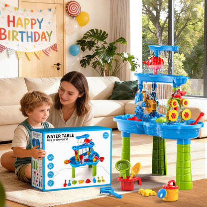 Sand Water Table for Toddlers Kids 2 3 4 5 6 Years Old, 3-Tier Sand and Water Table for Boys Girls, Splash and Play Activity Set with Rich Accessories for Outdoor Indoor Fun, Summer Beach Toy for Kids