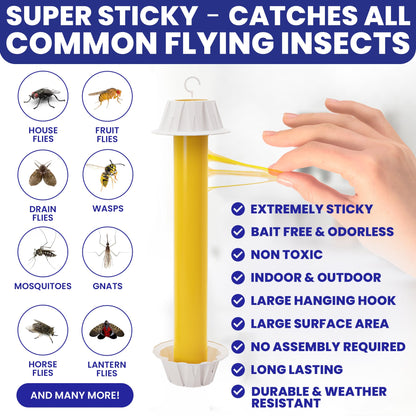 Fly Stick Sticky Fly Traps for Indoors Outdoor 6pk. Non-Toxic Super Sticky Hanging Flies Catcher Paper Tape Strips for Home. Catches All Bugs and gnats. Indoor Outdoor House Flying Insect Trap.