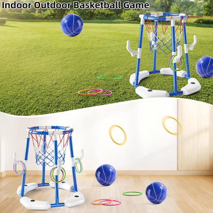 NIPLOOOW Pool Basketball Hoop, 2-in-1 Floating Pool Toys Ring Game with 4 Balls and Pump, Outdoor Swimming Pool Basketball Games Water Play Toy Family Party for Kids Adults Age 3-12 (Blue)