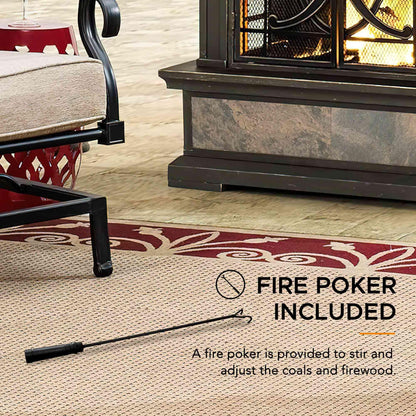 Sunjoy Outdoor Fireplace, Stone Look Tile Patio Wood Burning Steel Fireplace with Chimney, Spark Screen, Fire Poker, Rain Cover, and Removable Grate, Copper with Gray Tile