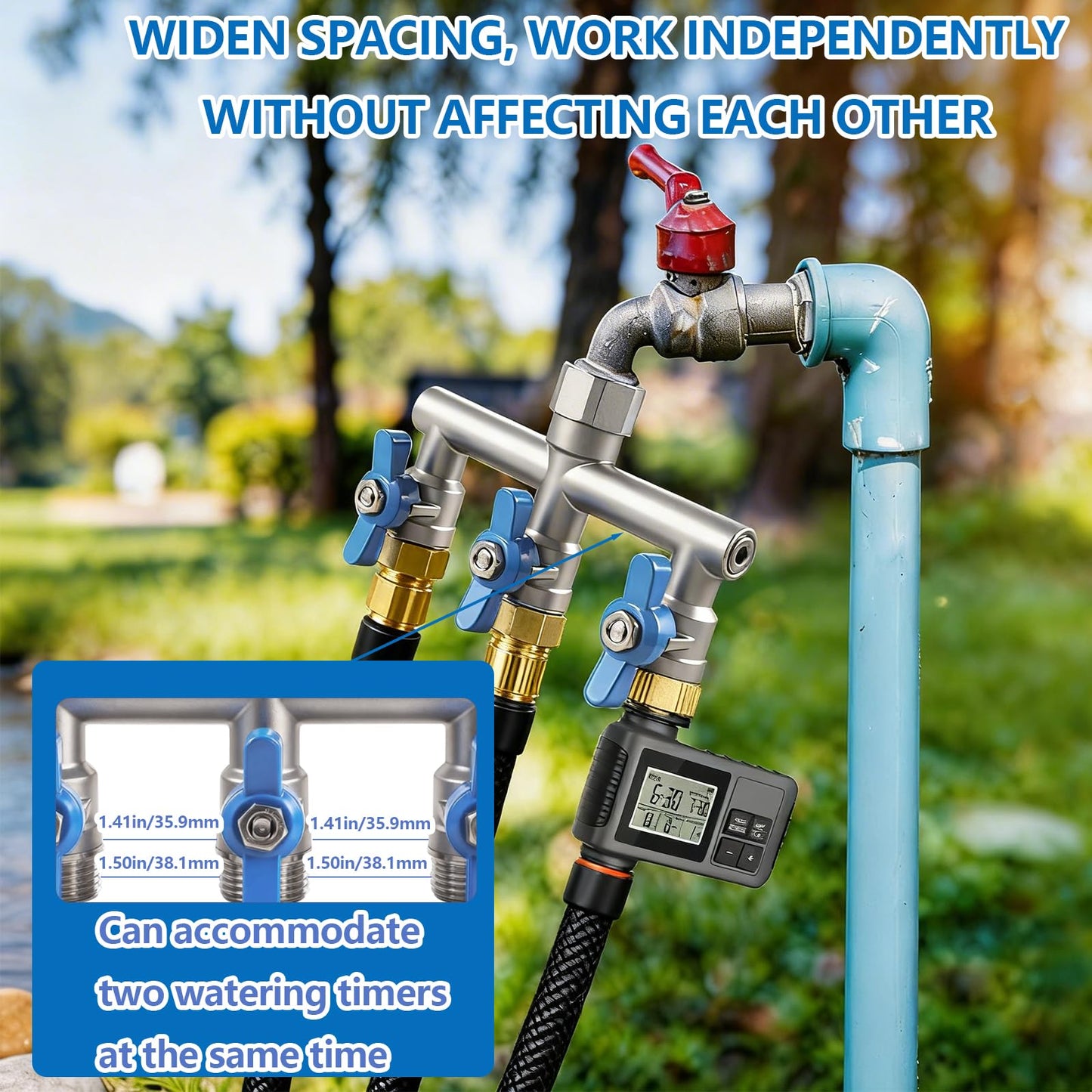 304 Stainless Steel Garden Hose Splitter 3 Way Heavy Duty, Full Flow T Valve Water Hose Splitter With 2.1" Extra Long Handle, Lead-free，3/4" GHT Thread Connector For Outdoor Spigot Faucet