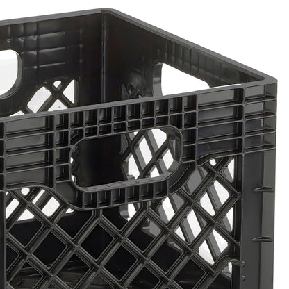 Juggernaut Storage 2-Pack Stackable Heavy Duty Milk Crates with Handles, 16 Qt, Black - Organizing Plastic Crate Basket for Grocery Shopping, Home Supplies, and Bathroom Accessories
